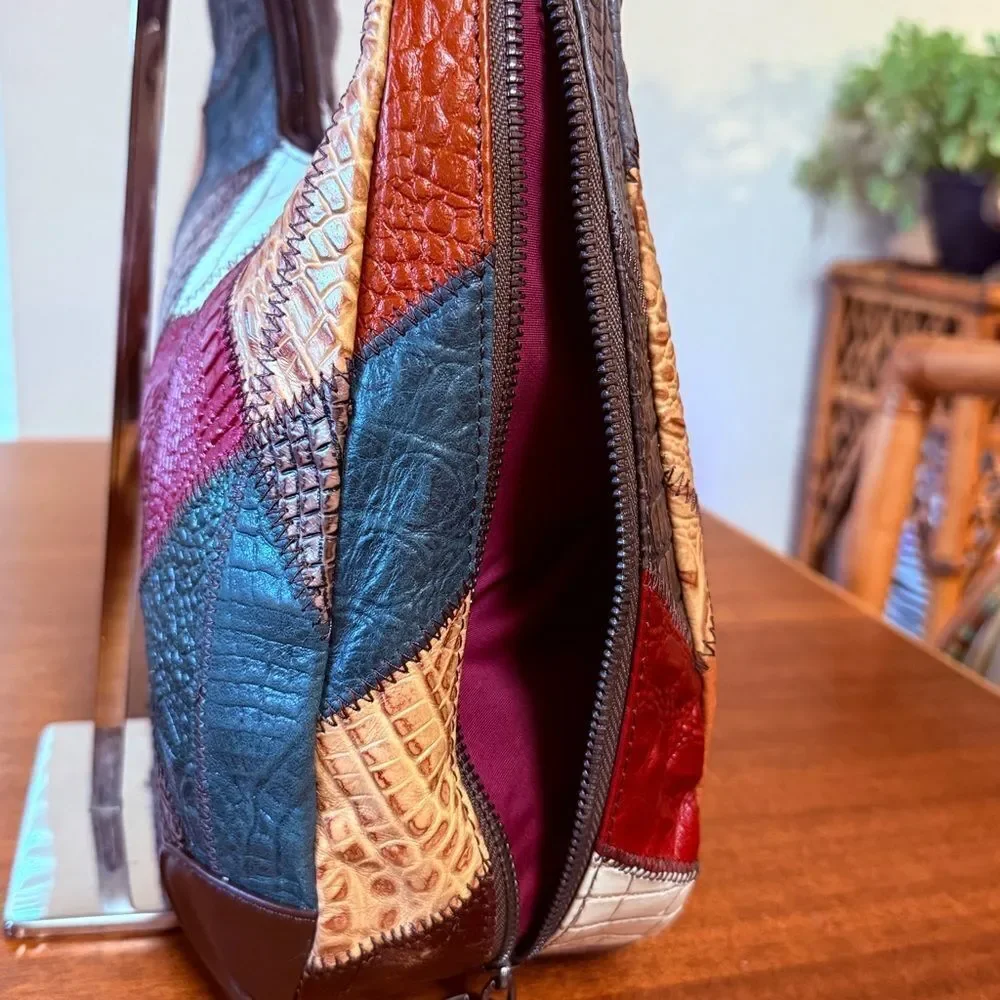 Cobble Legend Patchwork Leather Hobo Bag Brown Red White Blue Crossbody Strap